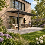 Terrassenüberdachung Plus 5,03 x 3,5 Meter Mattschwarz Opal-Polycarbonat moderne Rinne – Gartenleben