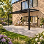 Terrassenüberdachung Plus 5,03 x 3,5 Meter Mattschwarz Opal-Polycarbonat moderne Rinne – Lesen auf der Terrasse