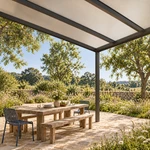Terrassenüberdachung Plus 5 x 4 Meter Anthrazit Opal Polycarbonat moderne Rinne – Unteransicht