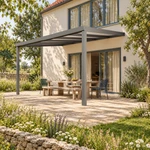 Terrassenüberdachung Plus 5 x 4 Meter Anthrazit Opal Polycarbonat moderne Rinne – Seitenansicht