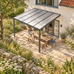 Terrassenüberdachung Plus 5 x 4 Meter Anthrazit Opal Polycarbonat moderne Rinne – Dachansicht