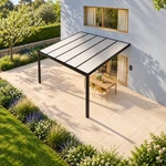 Terrassenüberdachung Plus 5 x 4 Meter Mattschwarz opales Polycarbonat moderne Rinne – Dachansicht