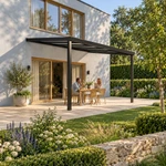 Terrassenüberdachung Plus 5 x 4 Meter Mattschwarz opales Polycarbonat moderne Rinne – Gartenleben