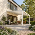 Terrassenüberdachung Plus 5,03 x 4 Meter Mattweiß Opal-Polycarbonat moderne Rinne – Gartenleben