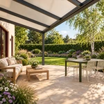 Terrassenüberdachung Plus 6 x 2,5 Meter Anthrazit opales Polycarbonat moderne Rinne – Unteransicht