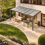 Terrassenüberdachung Plus 6 x 2,5 Meter Anthrazit opales Polycarbonat moderne Rinne – Dachansicht