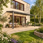 Terrassenüberdachung Plus 6 x 2,5 Meter Anthrazit opales Polycarbonat moderne Rinne – Gartenleben