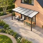 Terrassenüberdachung Plus 6 x 2,5 Meter Mattschwarz opales Polycarbonat moderne Rinne – Dachansicht