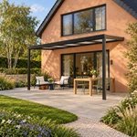 Terrassenüberdachung Plus 6 x 2,5 Meter Mattschwarz opales Polycarbonat moderne Rinne – Gartenblick