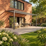 Terrassenüberdachung Plus 6 x 3 Meter Anthrazit Opal Polycarbonat moderne Rinne – Gesamtansicht