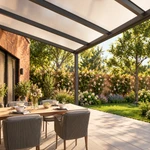 Terrassenüberdachung Plus 6 x 3 Meter Anthrazit Opal Polycarbonat moderne Rinne – Untersicht