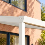 Terrassenüberdachung Plus 6,03 x 3 Meter Mattweiß Opal-Polycarbonat moderne Rinne – Rinnendetail