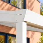 Terrassenüberdachung Plus 6,03 x 3 Meter Mattweiß Opal-Polycarbonat moderne Rinne – Verbindungsdetail