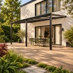 Terrassenüberdachung Plus 6,03 x 3,5 Meter Mattschwarz Opal-Polycarbonat moderne Rinne – Seitenansicht