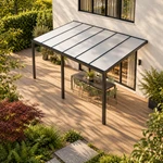 Terrassenüberdachung Plus 6,03 x 3,5 Meter Mattschwarz Opal-Polycarbonat moderne Rinne – Dachansicht