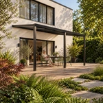 Terrassenüberdachung Plus 6,03 x 3,5 Meter Mattschwarz Opal-Polycarbonat moderne Rinne – Lesen im Garten