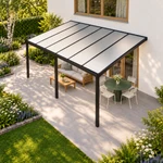 Terrassenüberdachung Plus 6 x 4 Meter Mattschwarz opales Polycarbonat moderne Rinne – Dachansicht