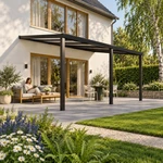 Terrassenüberdachung Plus 6 x 4 Meter Mattschwarz opales Polycarbonat moderne Rinne – Gartenleben
