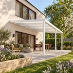 Terrassenüberdachung Plus 6,03 x 4,0 Meter Mattweiß Opal-Polycarbonat moderne Rinne – Gesamtansicht