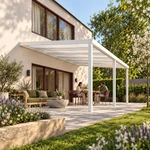 Terrassenüberdachung Plus 6,03 x 4,0 Meter Mattweiß Opal-Polycarbonat moderne Rinne – Gartenblick