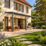 Terrassenüberdachung Plus 7 x 2,5 Meter Anthrazit opales Polycarbonat moderne Rinne – Gesamtansicht