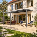 Terrassenüberdachung Plus 7 x 2,5 Meter Anthrazit opales Polycarbonat moderne Rinne – Seitenansicht