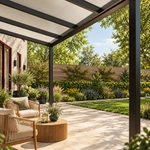 Terrassenüberdachung Plus 7 x 2,5 Meter Mattschwarz opales Polycarbonat moderne Rinne – Unteransicht