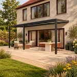 Terrassenüberdachung Plus 7 x 2,5 Meter Mattschwarz opales Polycarbonat moderne Rinne – Gartenblick