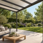 Terrassenüberdachung Plus 7 x 3 Meter Anthrazit Opal Polycarbonat moderne Rinne – Unteransicht