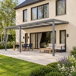 Terrassenüberdachung Plus 7 x 3 Meter Anthrazit Opal Polycarbonat moderne Rinne – Seitenansicht
