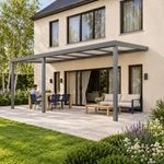 Terrassenüberdachung Plus 7,03 x 3,0 Meter Anthrazit Opal-Polycarbonat moderne Rinne – Lesen auf der Terrasse