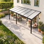 Terrassenüberdachung Plus 7 x 3 Meter Mattschwarz opales Polycarbonat moderne Rinne – Dachansicht