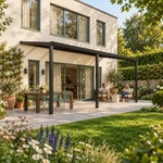 Terrassenüberdachung Plus 7 x 3 Meter Mattschwarz opales Polycarbonat moderne Rinne – Gartenleben
