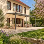 Terrassenüberdachung Plus 7 x 3,5 Meter Anthrazit Opal Polycarbonat moderne Rinne – Gesamtansicht