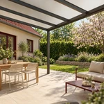 Terrassenüberdachung Plus 7 x 3,5 Meter Anthrazit Opal Polycarbonat moderne Rinne – Unteransicht