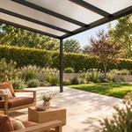 Terrassenüberdachung Plus 7 x 3,5 Meter Mattschwarz opales Polycarbonat moderne Rinne – Unteransicht