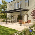 Terrassenüberdachung Plus 7 x 3,5 Meter Mattschwarz opales Polycarbonat moderne Rinne – Seitenansicht