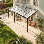 Terrassenüberdachung Plus 7 x 3,5 Meter Mattschwarz opales Polycarbonat moderne Rinne – Dachansicht