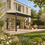 Terrassenüberdachung Plus 7 x 3,5 Meter Mattschwarz opales Polycarbonat moderne Rinne – Gartenleben