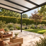 Terrassenüberdachung Plus 7 x 3,5 Meter Mattschwarz opales Polycarbonat moderne Rinne – Gartenblick