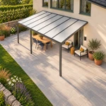 Terrassenüberdachung Plus 7 x 4 Meter Anthrazit opales Polycarbonat moderne Rinne – Dachansicht