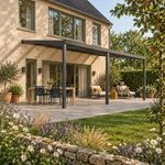 Terrassenüberdachung Plus 7 x 4 Meter Anthrazit opales Polycarbonat moderne Rinne – Gartenblick