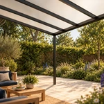 Terrassenüberdachung Plus 7 x 4 Meter Mattschwarz opales Polycarbonat moderne Rinne – Unteransicht