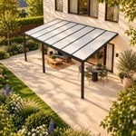 Terrassenüberdachung Plus 7 x 4 Meter Mattschwarz opales Polycarbonat moderne Rinne – Dachansicht