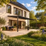 Terrassenüberdachung Plus 7 x 4 Meter Mattschwarz opales Polycarbonat moderne Rinne – Gartenleben