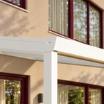 Terrassenüberdachung Plus 8,03 x 2,5 Meter Mattweiß Opal-Polycarbonat moderne Rinne – Rinnendetail
