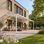 Terrassenüberdachung Plus 8,03 x 2,5 Meter Mattweiß Opal-Polycarbonat moderne Rinne – Gartenleben