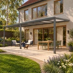 Terrassenüberdachung Plus 8 x 3 Meter Anthrazit opales Polycarbonat moderne Rinne – Gartenblick