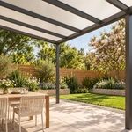 Terrassenüberdachung Plus 8 x 3,5 Meter Anthrazit opales Polycarbonat moderne Rinne – Unteransicht