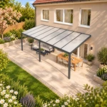 Terrassenüberdachung Plus 8 x 3,5 Meter Anthrazit opales Polycarbonat moderne Rinne – Dachansicht